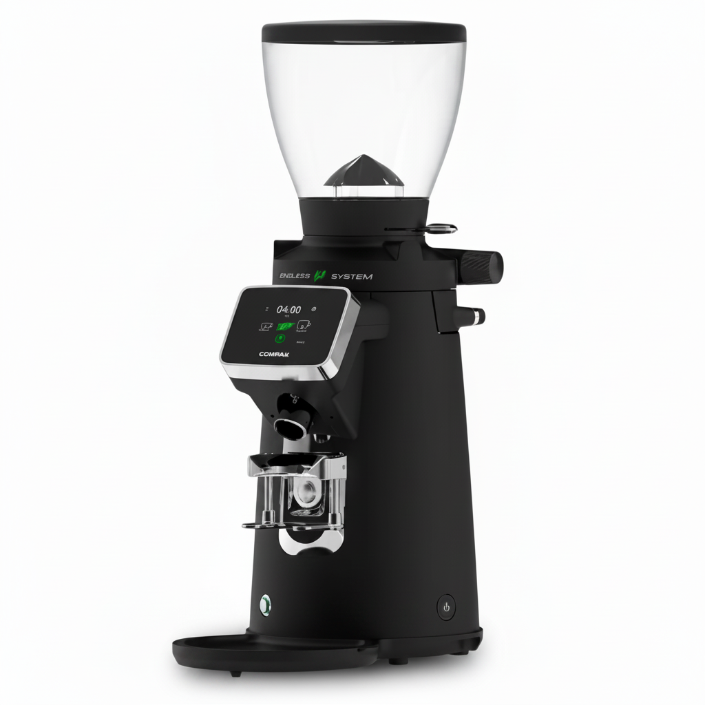 Compak F8 Espresso Grinder, Product Colour Black Side Facing View