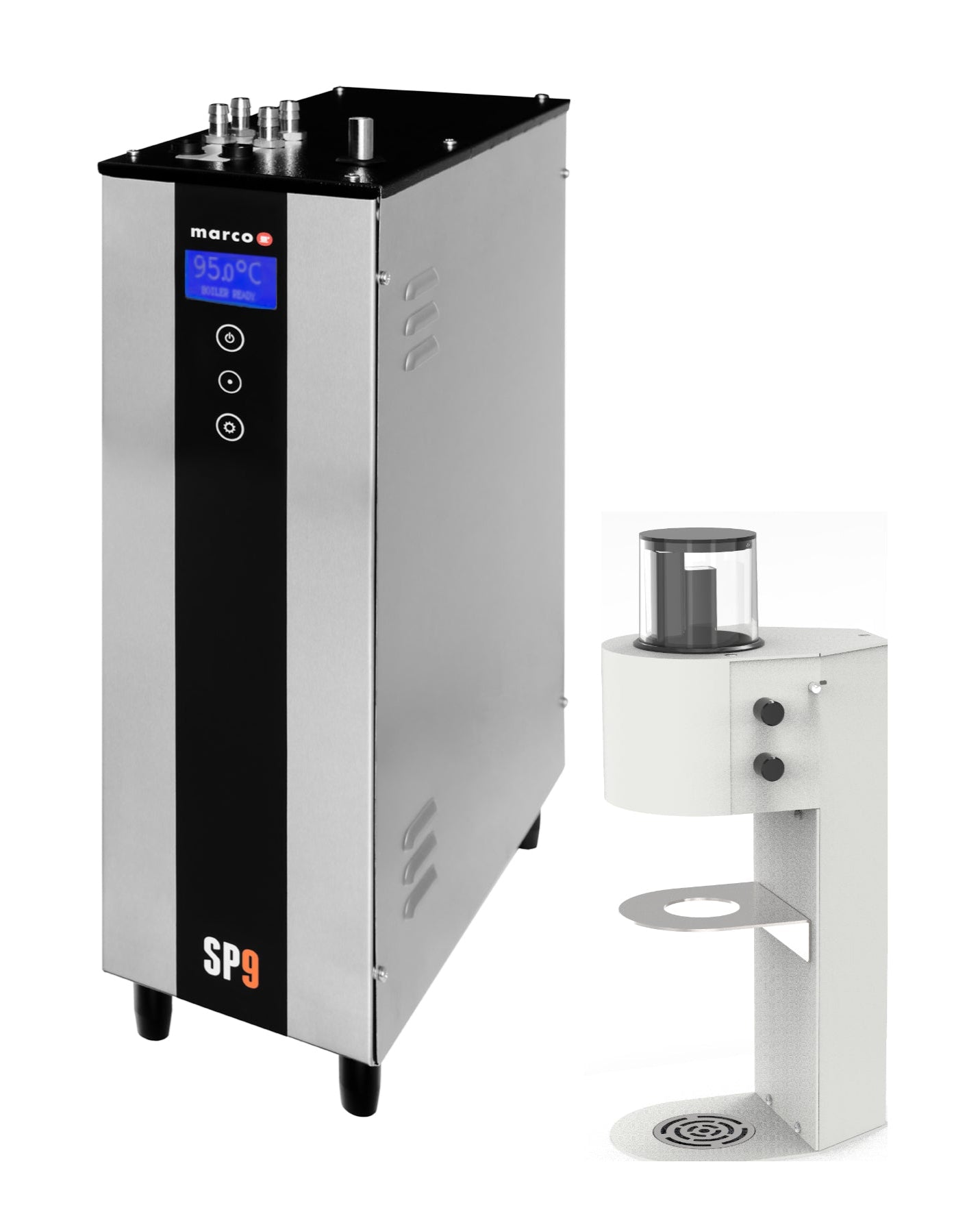 Marco SP9 Single Precision Coffee Brewer Product Colour Variant White Shown With Undercounter Unit