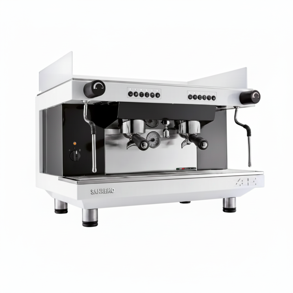 Sanremo ZOE Competition 2 Group Espresso Coffee Machine Product Colour Variant White Front Angle View