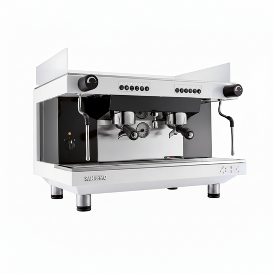 Sanremo ZOE Competition 2 Group Espresso Coffee Machine Product Colour Variant White Front Angle View
